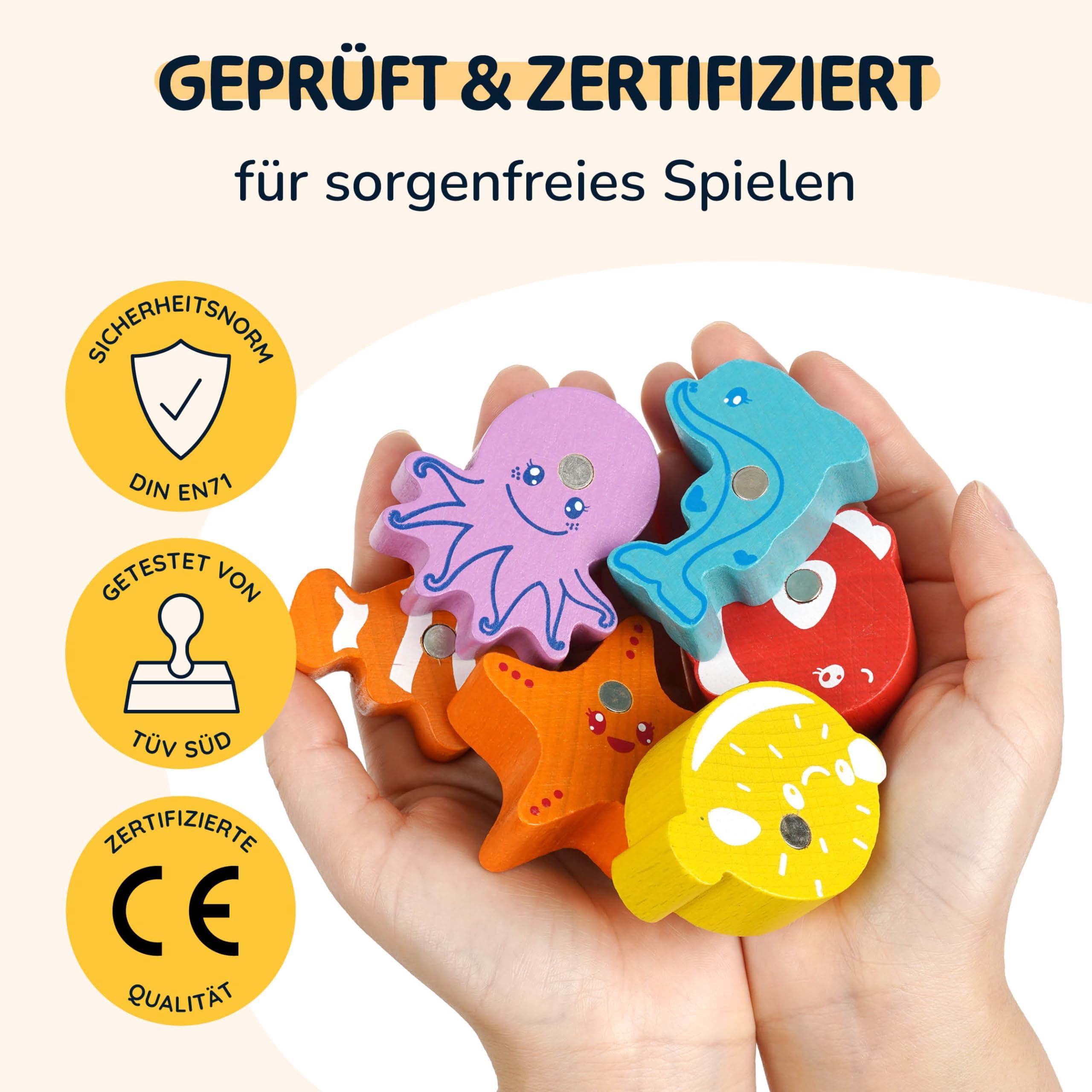 Merle Toys® Magnetisches Angelspiel ab 2 Jahre, 100% FSC, Angelspiel aus Holz mit 2 Angelruten, Montessori Spielzeug ab 2 Jahre, Fische Angeln Spiel, Geschenk für Mädchen und Jungen