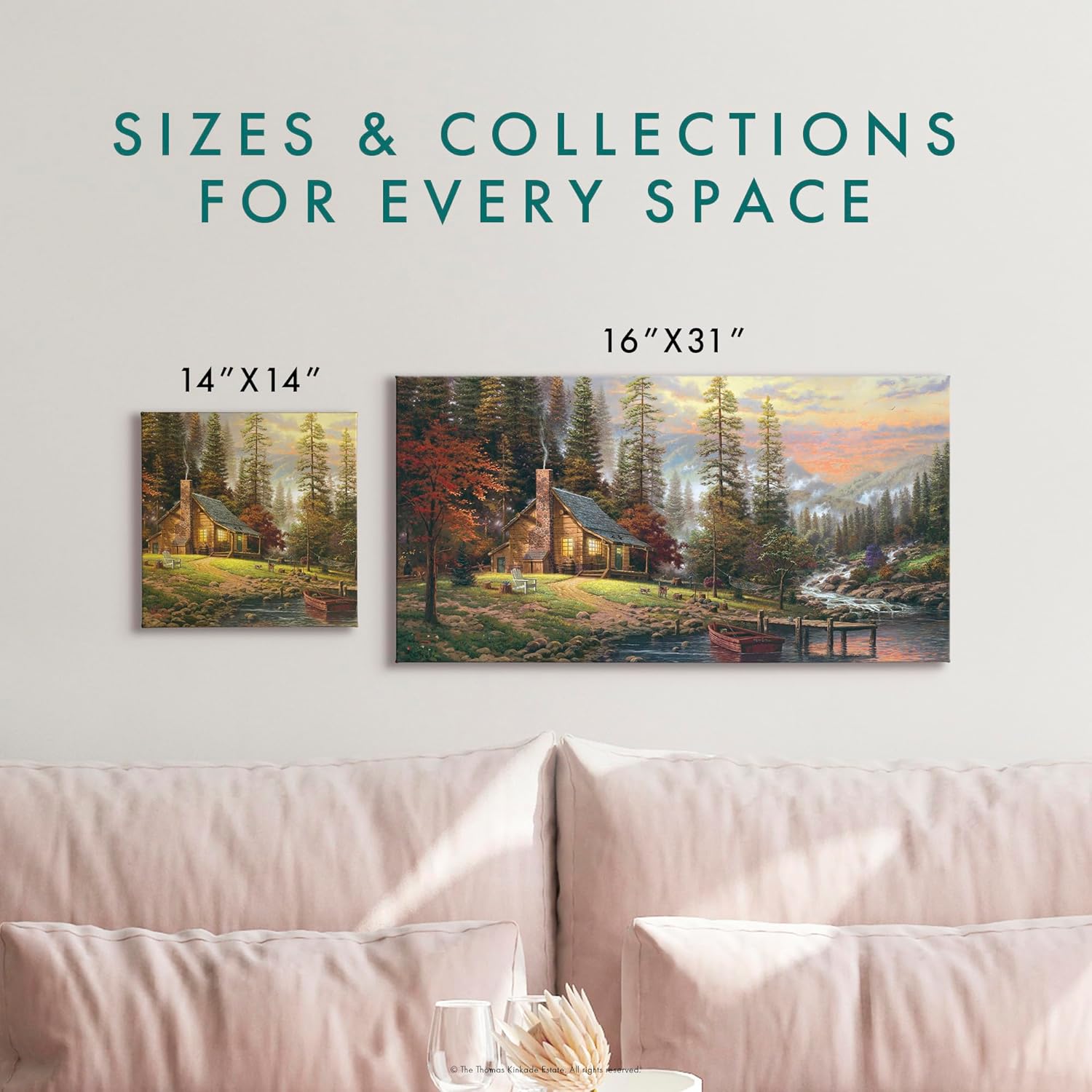 Thomas Kinkade A Peaceful Retreat 16" x 31" Gallery Wrapped Canvas Art | Frameless Room Wall Art | Certificate of Authenticity Included