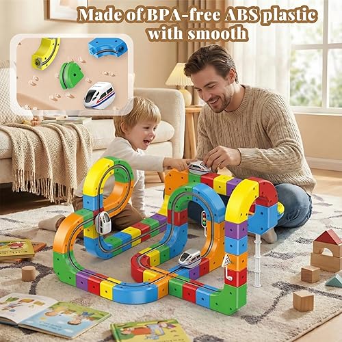 Miniatura 5 de Juego de tren eléctrico para edades de 4 a 10 años, juguete modular de construcción de vías de tren 3D, pista antigravedad de 360, incluye tren de