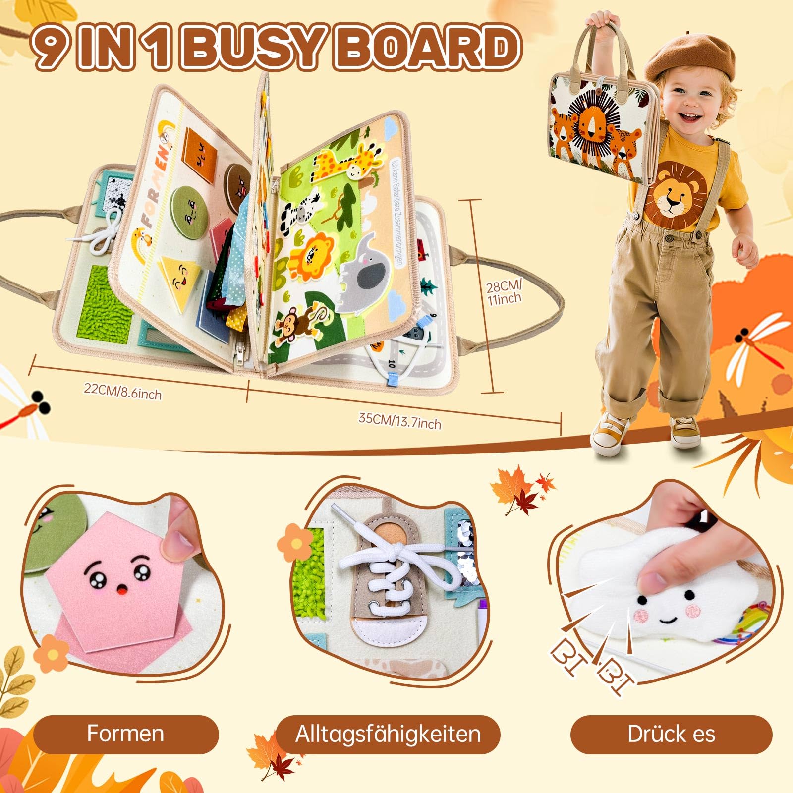 Busy Board Deutsch, Busy Board a partir de 3 años, juguete Montessori, juguete Montessori, juguete para bebés a partir de 3 años, juguete de motricidad, libro silencioso, tabla de actividades
