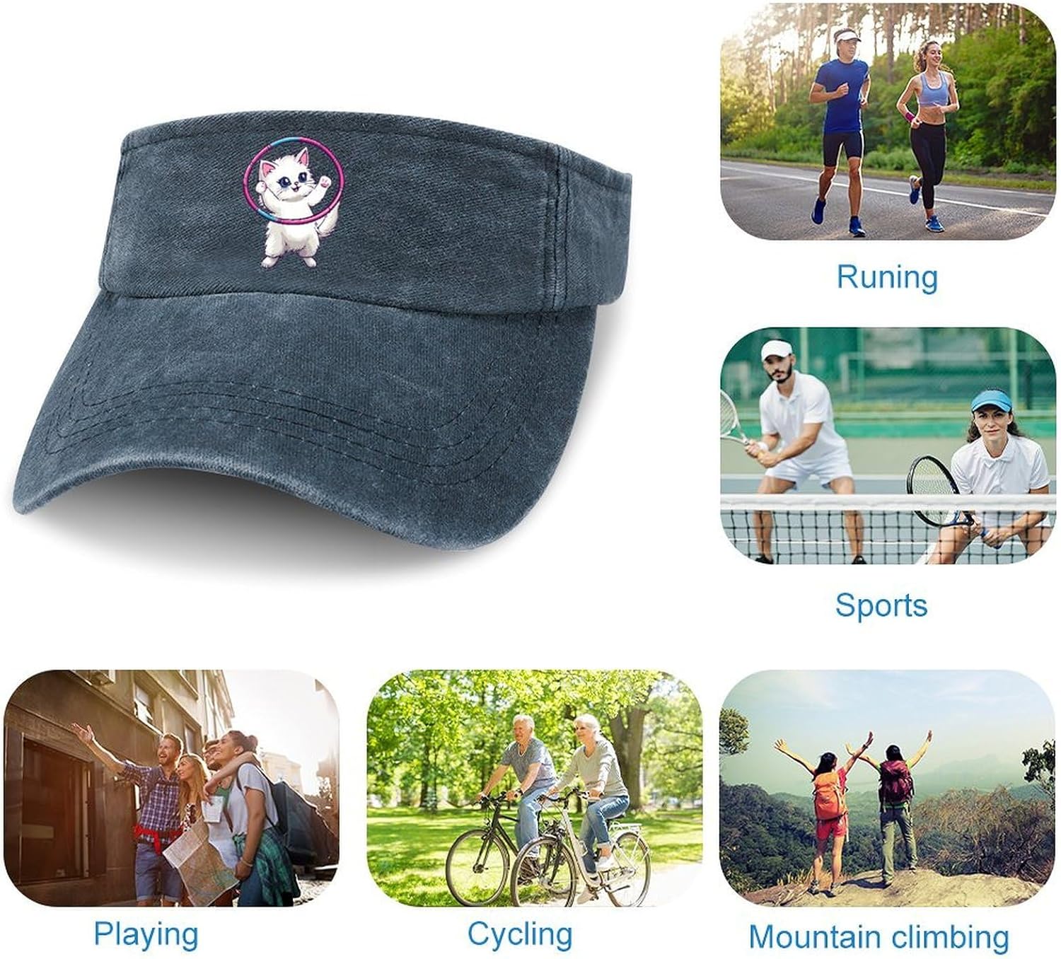 Dancer Hula-Hooper Cat Sport Sun Visor Hats for Women Men Empty Top Baseball Cap Adjustable Denim Hat