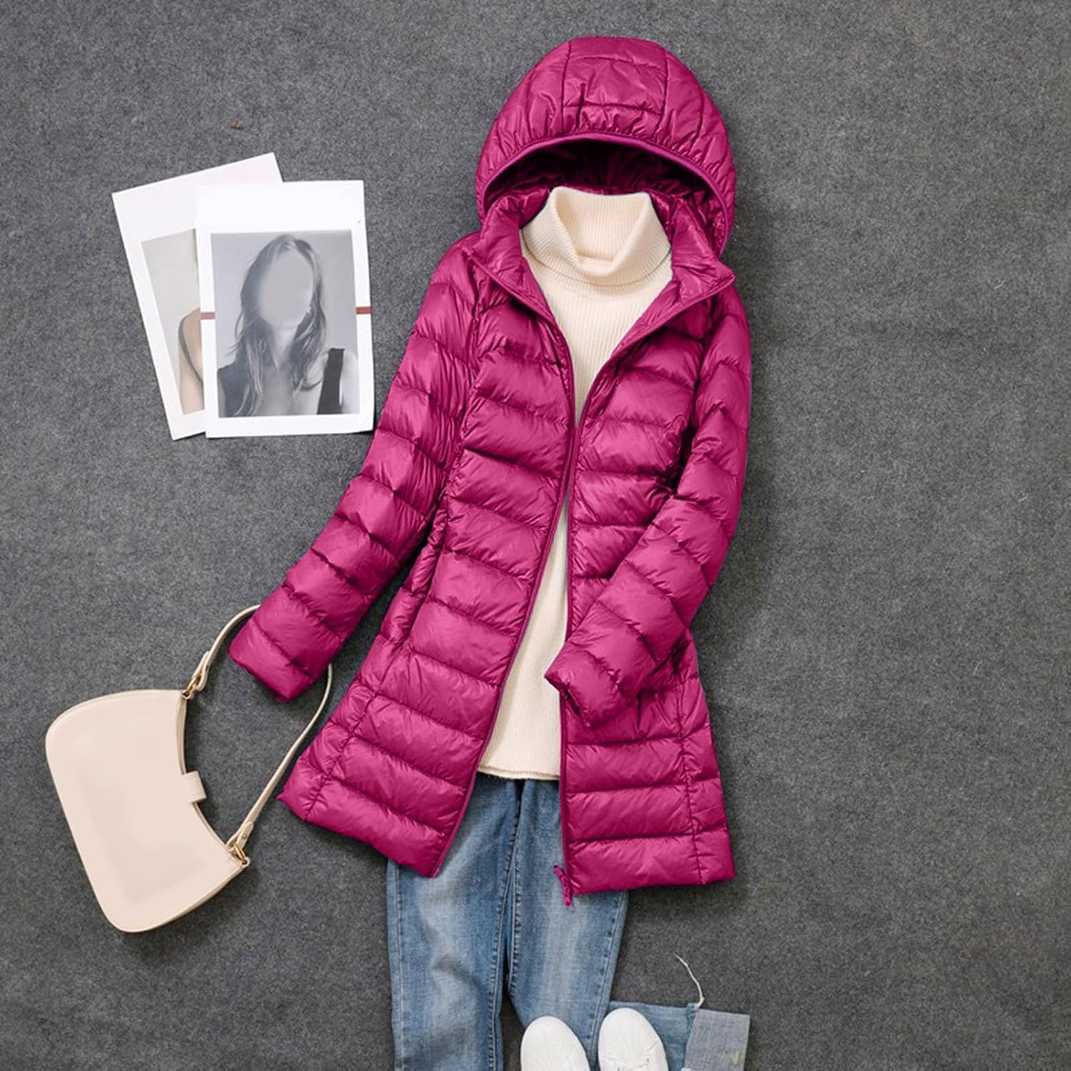 Gewatteerde Jas voor Dames, Licht Met Capuchon | Donsjack voor Dames, Winter, Warm, Pufferjas, Lichte Donsjas, Dons Winterjas, Ultralichte Gewatteerde Jassen, Dunne Softdonsjas|Capuchon Jas