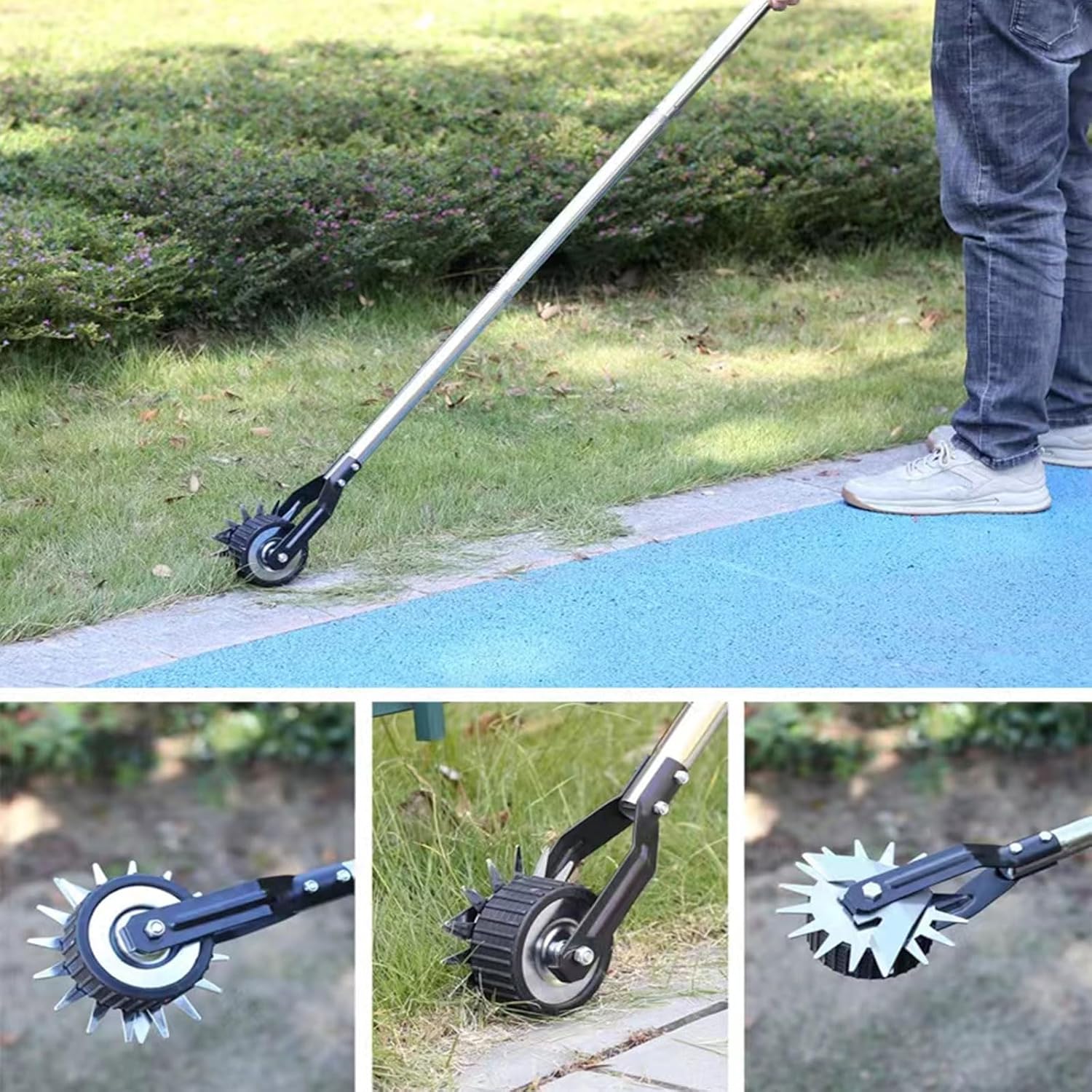 Manual Lawn Edger,Sidewalk Edger for Yard Landscaping Strong 4 Sections Stainless Steel Handle with Cushion Grip, 67 Inches，53Inches，39Inches Three Ways to use