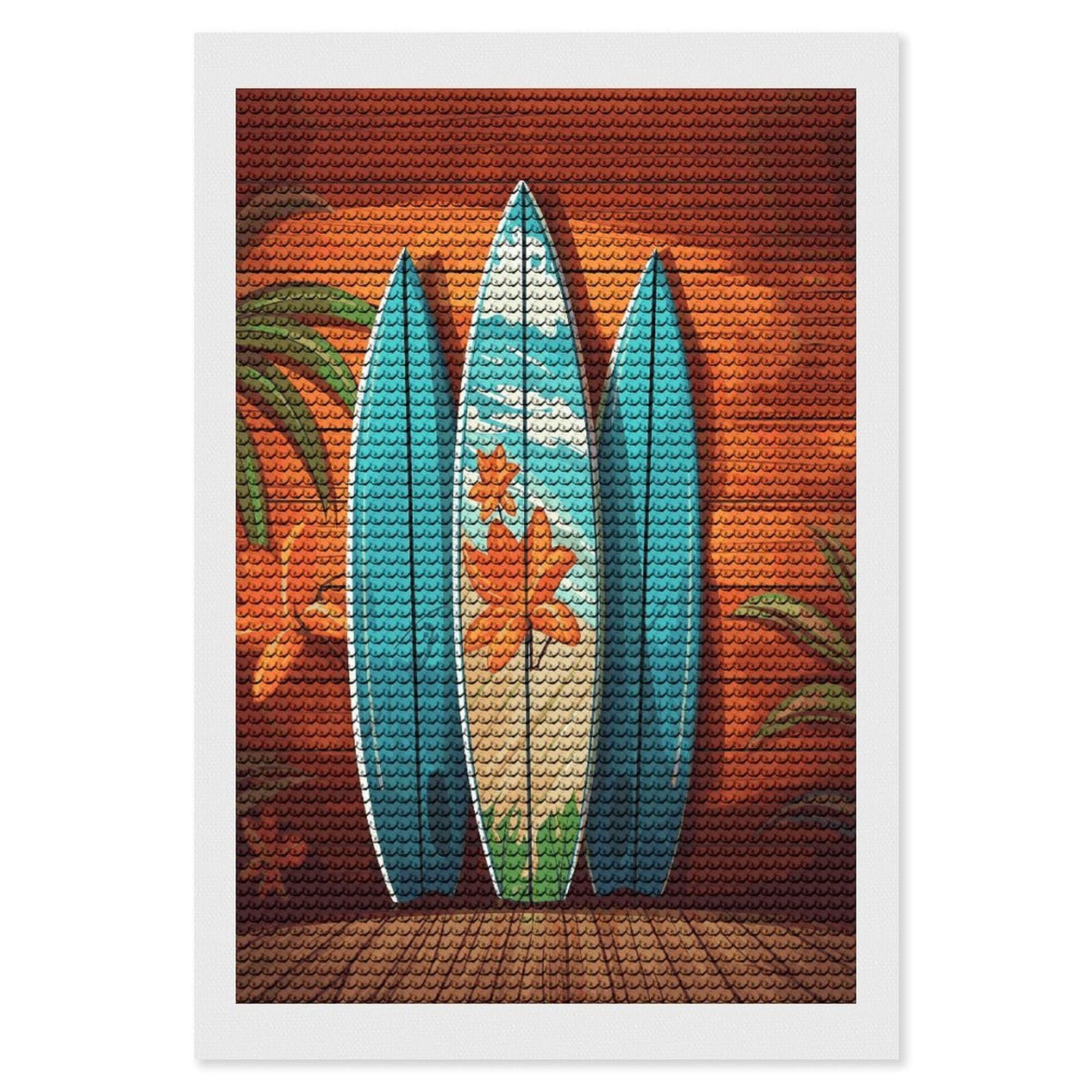 LDGSUPH Surfboard on Wooden Diamond Painting Kits for Adults Paint with Diamond Pictures Art DIY Full Drill Diamond Dots Painting Personalized Diamond Photo for Home Wall Decor Gift 8"x12"