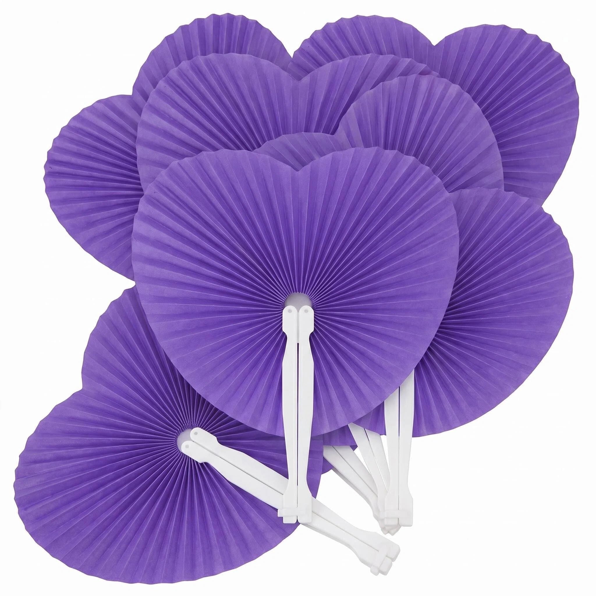 12Pcs White Paper Fans Heart Shaped Wedding Fans Handheld Folding Hand Fan with Plastic Handle Chinese Handheld Fans for for DIY Craft Summer Wedding Dancing Birthday Bag Fillers Party Favour (Purple)