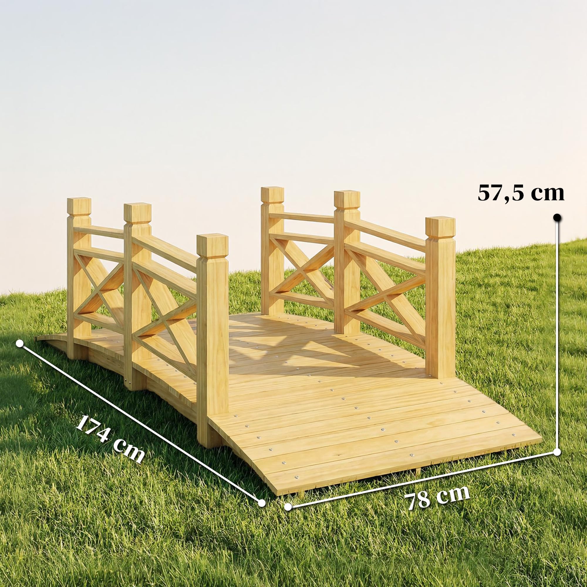 Outsunny Pont de Jardin en Bois Carbonisé Arqué 1,74m - Passerelle avec Main Courante Sécurisée et Charge 200kg - Décoration Extérieure Traitée et Résistante, Naturel