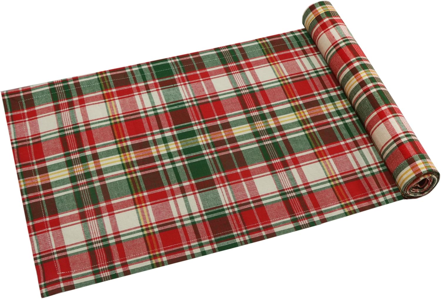 COTTON CRAFT Christmas Table Runner - Xmas Tartan Plaid Long Tablerunner - Hemmed Edges - Reusable Classic Farmhouse Fireplace Mantel Holiday Party Table Décor – 13x108 Inches – Red Green Ivory