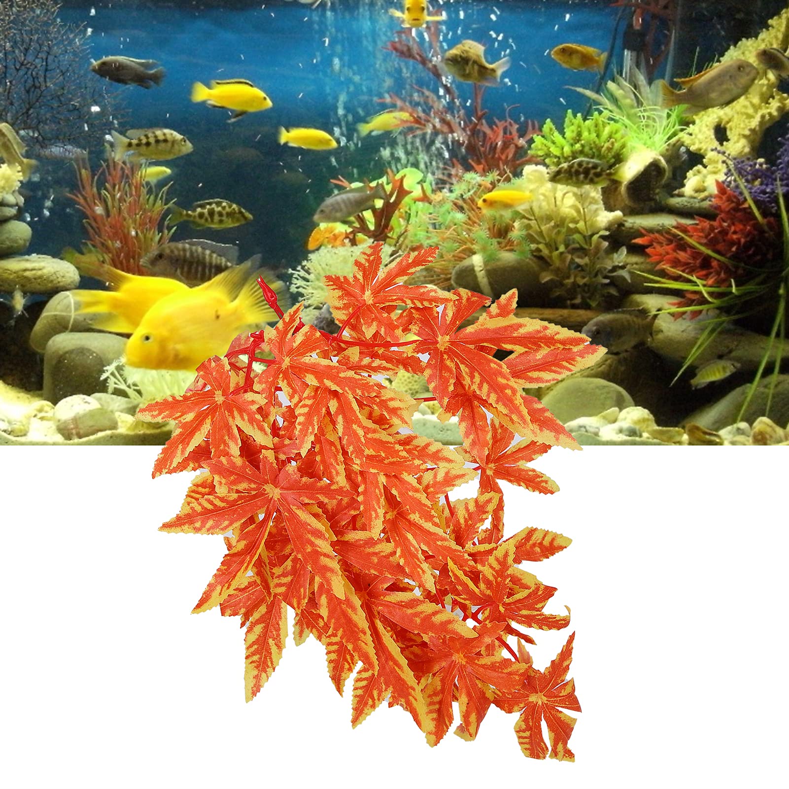 evhooe Artificial Reptile Plants, Artificial Plastic Plant, Lifelike Plastic Plant, Hanging Leaves, Decoration with Suction Cup for Reptiles, Terrarium, Aquarium (T-007 Orange)