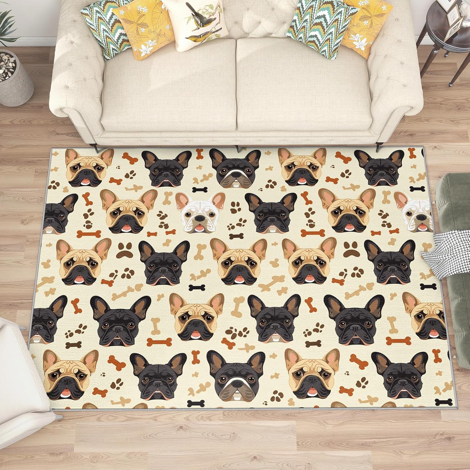 French Bulldog Area Rug - 2x3 Rug - French Bulldog Rug - Cute Dog Pet Lover Area Rug - Frenchie Animal Rugs - Puppy Pattern Carpet - Home Decor