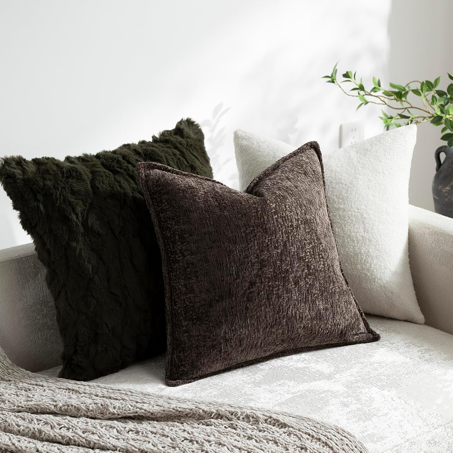 Pack of 2 Chocolate Brown Decorative Throw Pillow Covers 20x20 Cozy Soft Chenille Accent Vintage Square Couch Pillow Covers for Home Decor Bed Sofa Living Room - Image 4