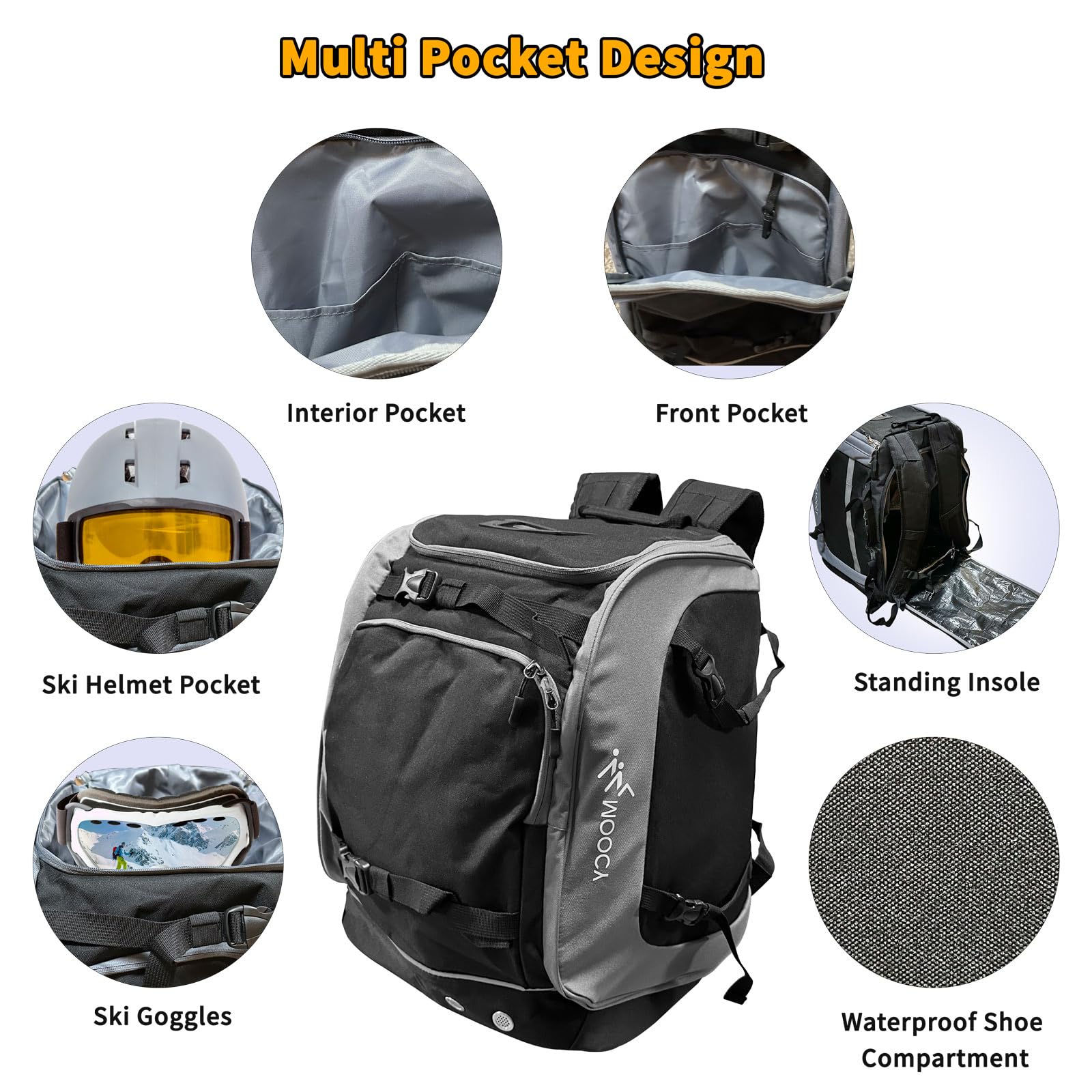 Bolsa Botas Esquí 65L Bolsa Para Botas De Esquí De 65 Litros - Mochila Grande Deportiva, Con Múltiples Compartimentos, Ideal Para Esquí, Camping O Senderismo Mochila Deportiva Ligera