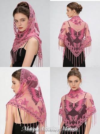 Womens Elegant Butterfly Print Shawls and Wraps for Evening Dresses Triangle Shawl Wraps Fringed Evening Cape