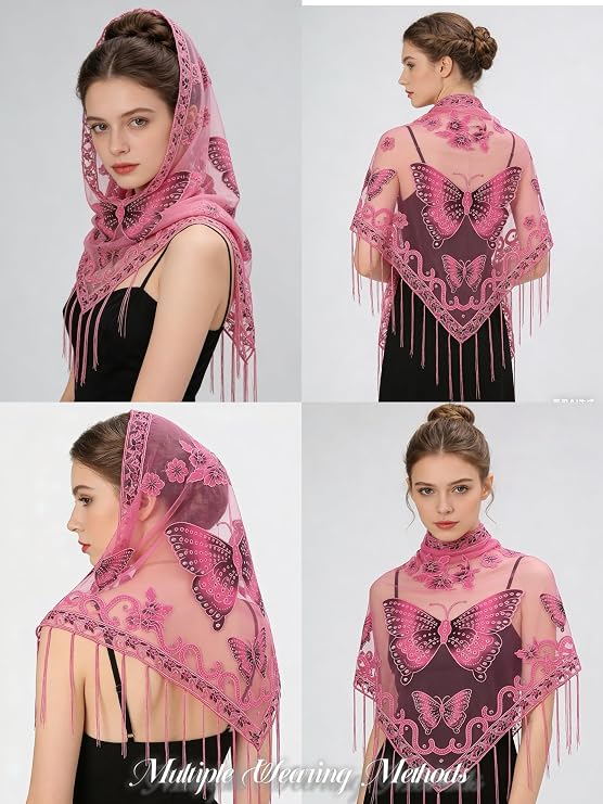 Womens Elegant Butterfly Print Shawls and Wraps for Evening Dresses Triangle Shawl Wraps Fringed Evening Cape