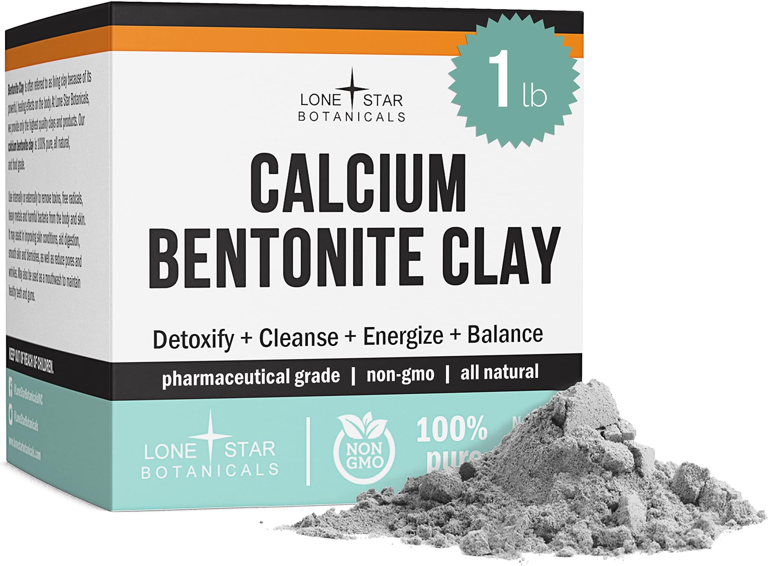 Calcium Bentonite Healing Powder - Pure Organic Pharmaceutical Powder, Better Than Food Grade Detox Mask for Face, Body and Hair, Indoor Natural Mud Masks, Deep Pore