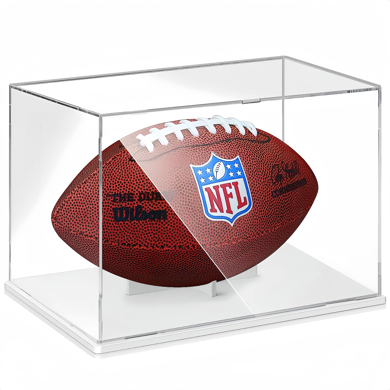 New Version Football Display Case, Premium Clear Acrylic Display Case Full Size with Removable Interior Football Display Stand, Thickened UV Protection Football Display Holder for Autographed Football
