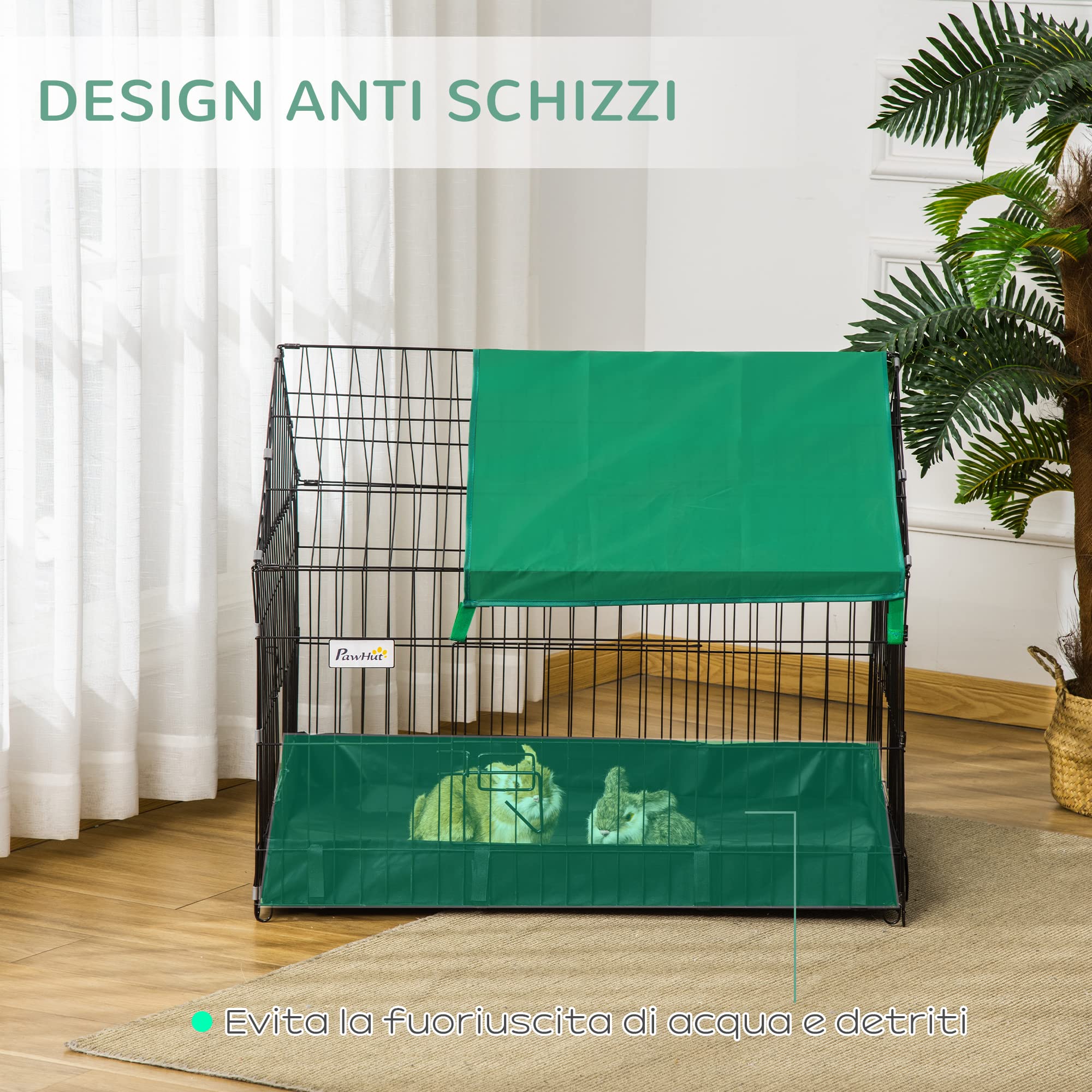 PawHut Gabbia per Conigli per Porcellini d'India e Roditori 90x75x75cm | Gabbietta per Animali, in Metallo e Tessuto Oxford