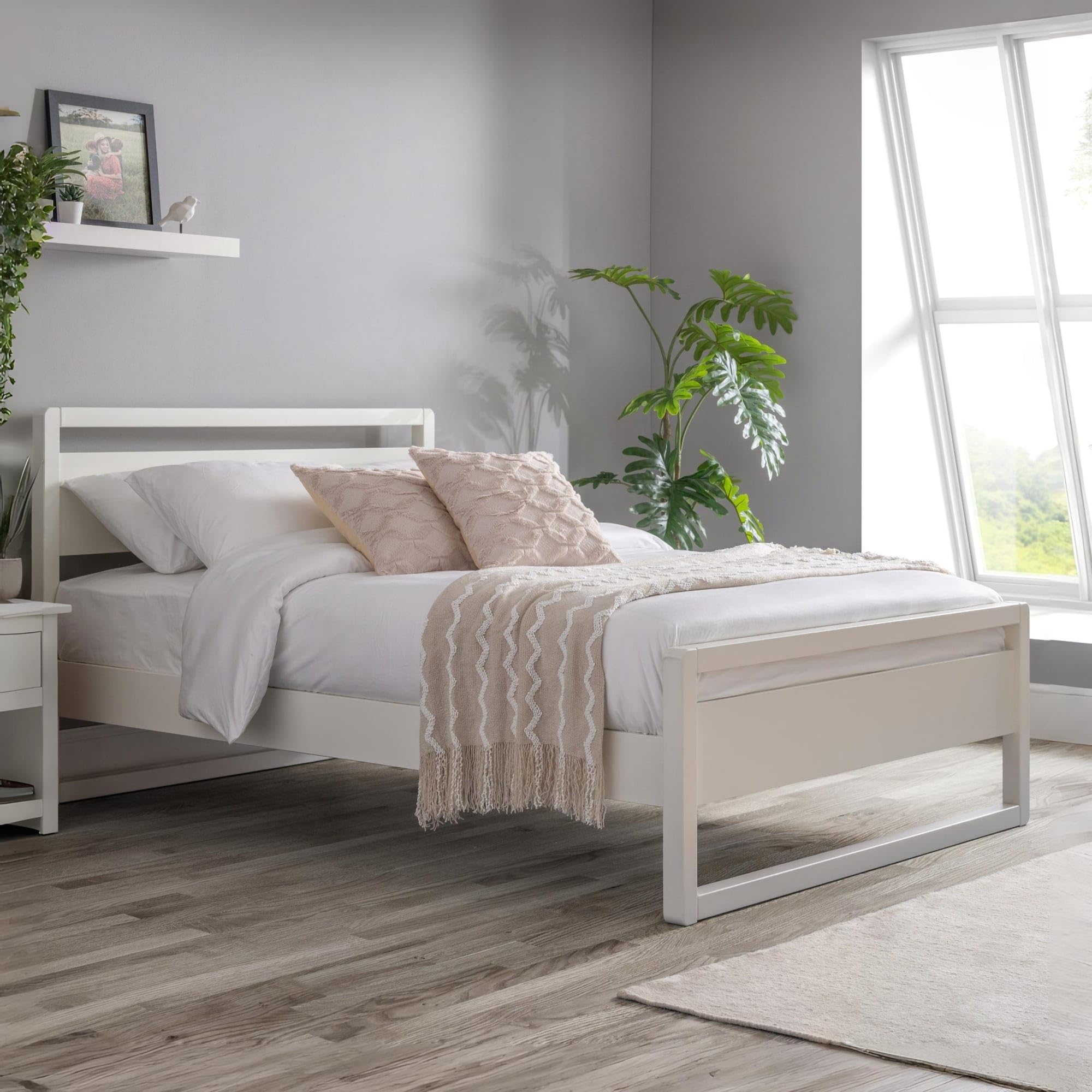 Julian Bowen Venice Bed Frame 135cm Surf White - Pine & MDF - Minimalist Design
