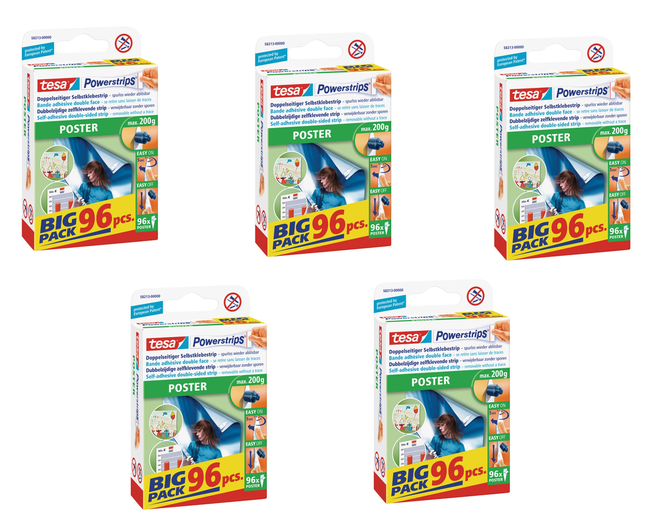 tesa Powerstrips Strips Poster, Big Pack 96 Stück (5 Packungen/POSTER, Big Pack 96 Stück)