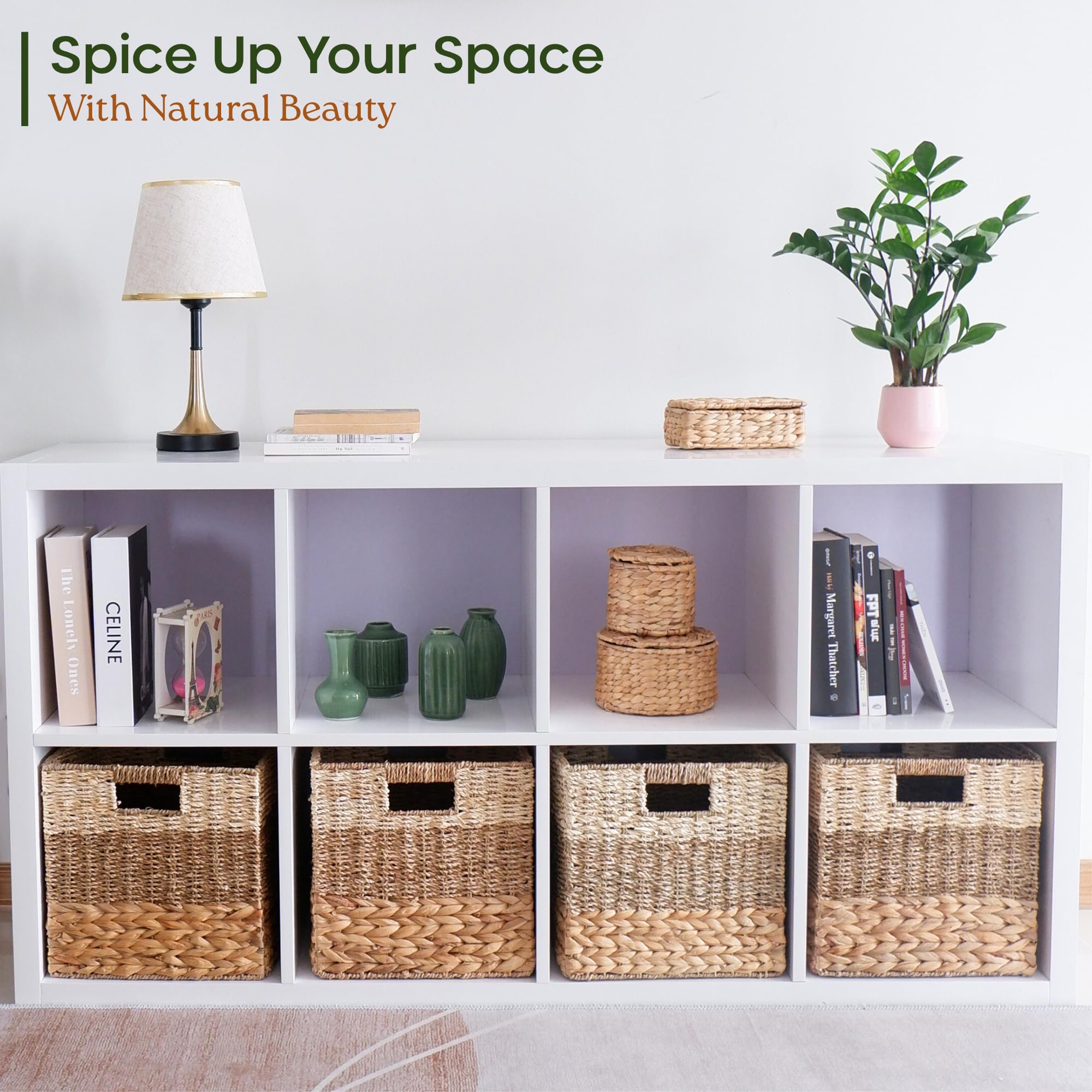 CHI AN HOME Weiden-Aufbewahrungswürfel, Set mit 4 strapazierfähigen Hyazinthenkörben für Regal, 30,5 x 30,5 cm, natürliche faltbare quadratische Körbe für IKEA Kallax, großer Rattankorb,