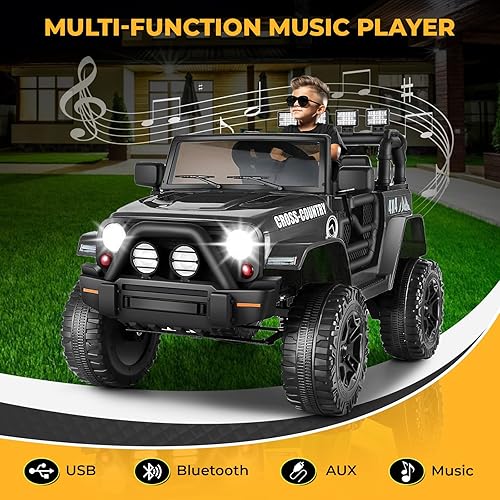 Miniatura 4 de Hikole Coche eléctrico con pilas para niños, 12 V, con control remoto, reproductor de música, Bluetooth, 3 velocidades, suspensión, ruedas de coche