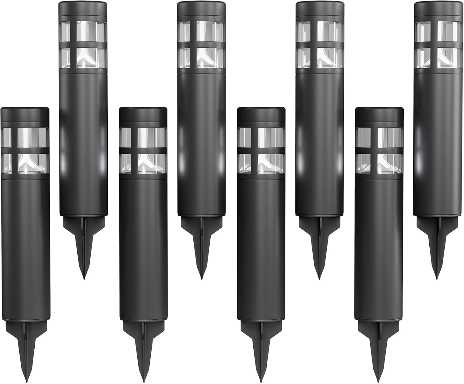 Solar Path Bollard Lights, Set of 8-15.4” Outdoor Stake Lighting for Garden, Landscape, Yard, Patio, Deck, Driveway, Walkway by Pure Garden (Black)