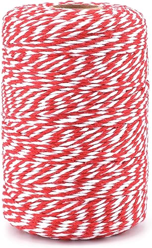 Miniatura 73 de Cuerda de algodón de 328 ft, cuerda de Navidad, cuerda resistente para manualidades y envolver regalos. Rojo Blanco