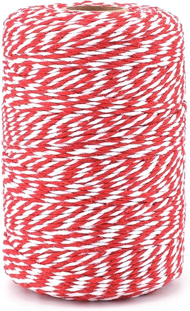 jijAcraft 200M Red and White Cotton String, 2MM Durable Craft String Twine Thread for Christmas Crafts Gift Wrapping