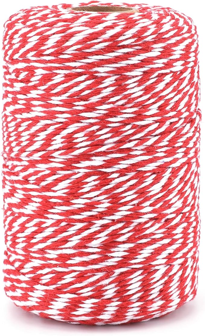 jijAcraft 200M Red and White Cotton String, 2MM Durable Craft String