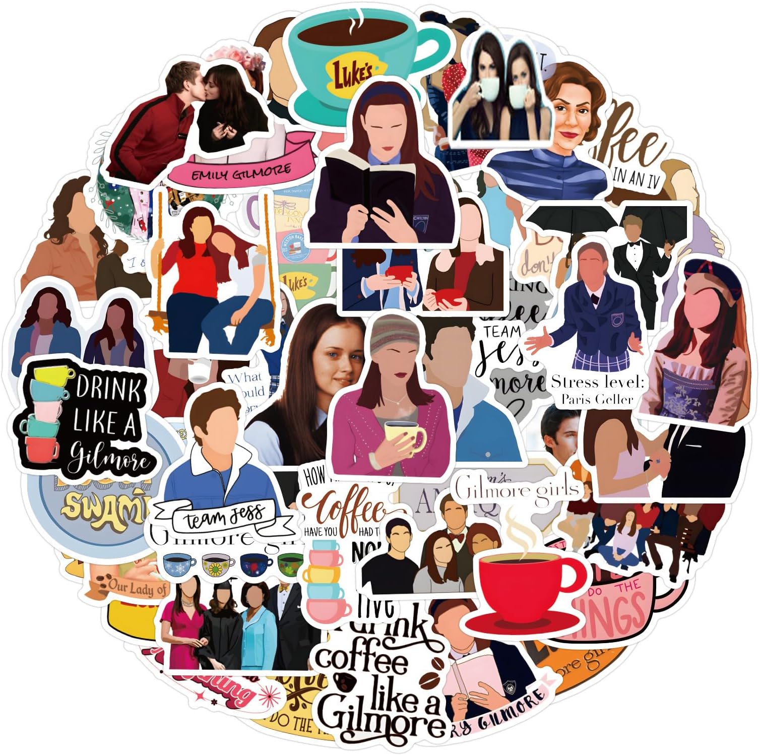 110PCS Gilmore TV Inspired Stickers for Girls, TV Show Merchandise Gifts Vinyl Waterproof Stickers for Laptop Bumper Skateboard Water Bottles Computer Phone Stickers for Adult Teens Party Favors