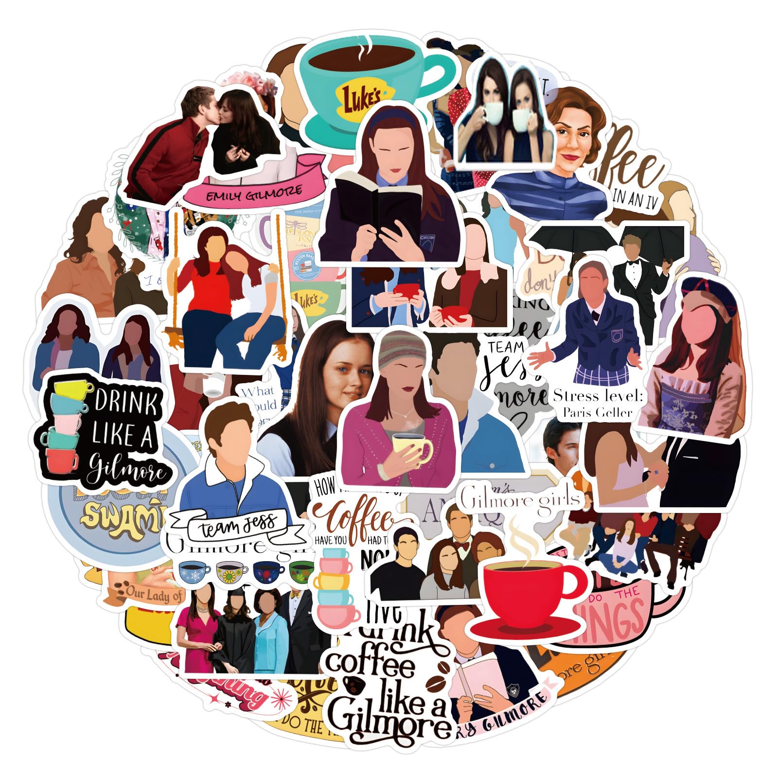 110PCS Gilmore TV Inspired Stickers for Girls, TV Show Merchandise Gifts Vinyl Waterproof Stickers for Laptop Bumper Skateboard Water Bottles Computer Phone Stickers for Adult Teens Party Favors