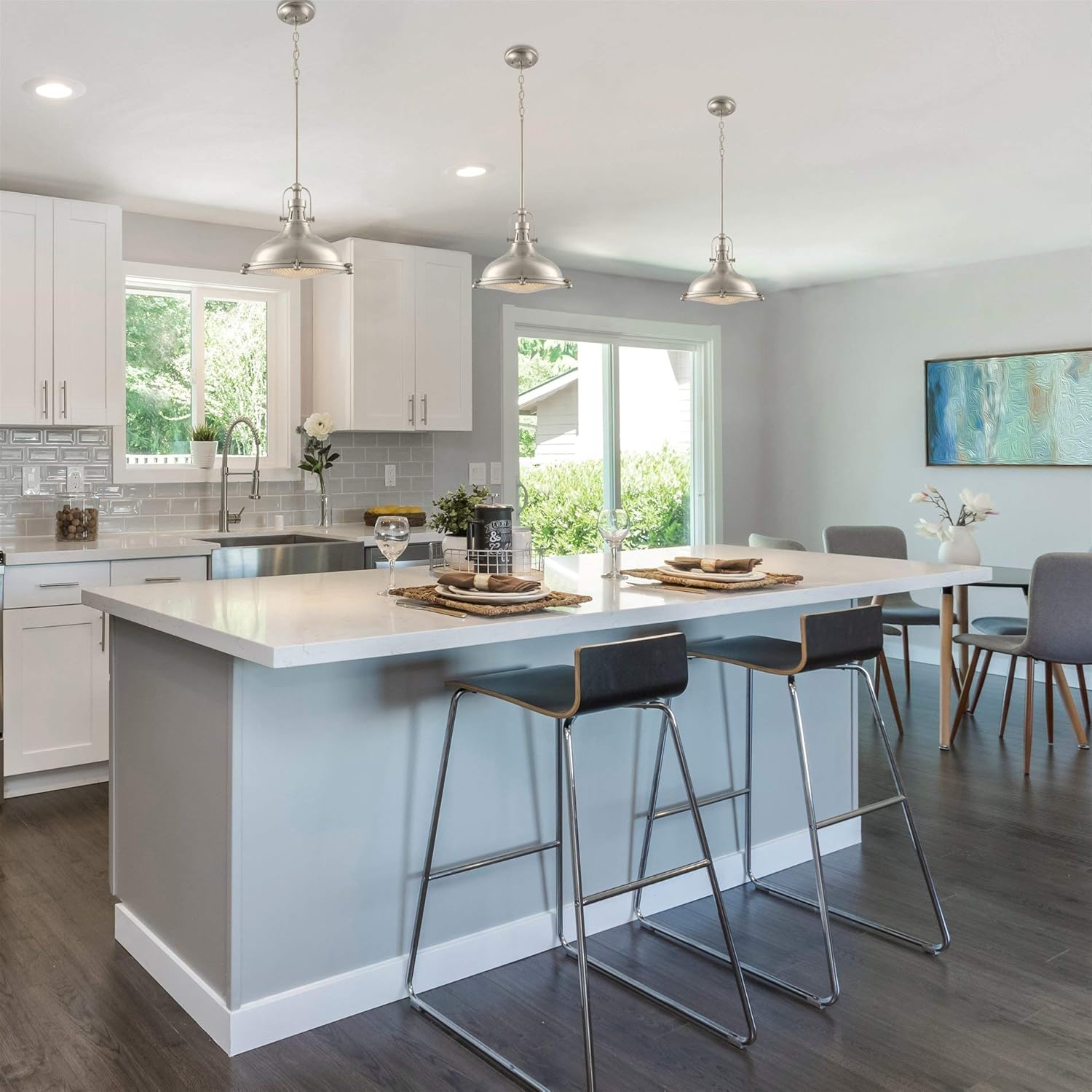 🔥 Flаѕh Sаlе Kira Home Beacon 11 Industrial Farmhouse Pendant Light with Round Fresnel Glass Lens, Adjustable Hanging Height, Brushed Nickel Finish