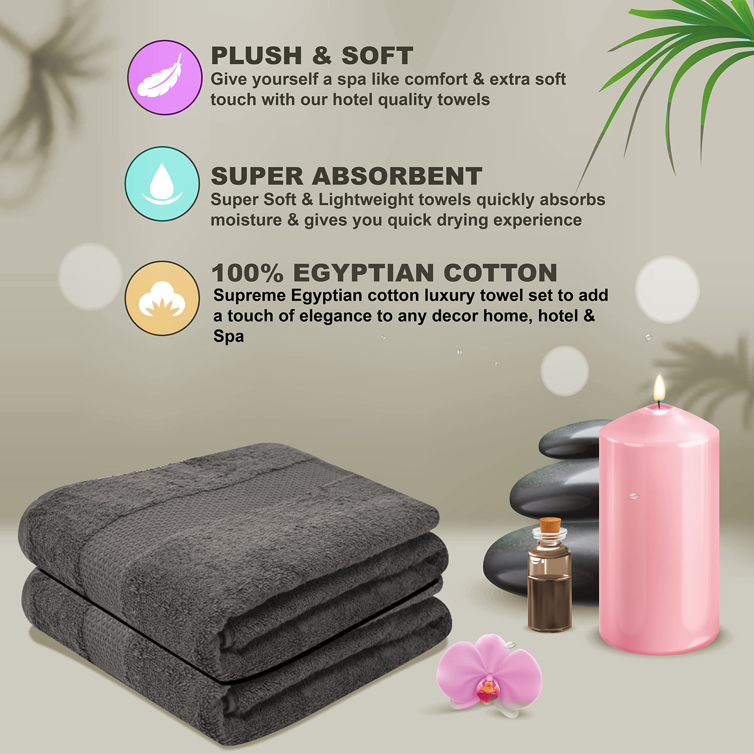 Towelogy® Quick Dry Large Bath Towels Set Egyptian Cotton Ring Spun Premium Hotel Quality Super Absorbent Bathroom Towel 70x125cm (Grey Charcoal - Image 3