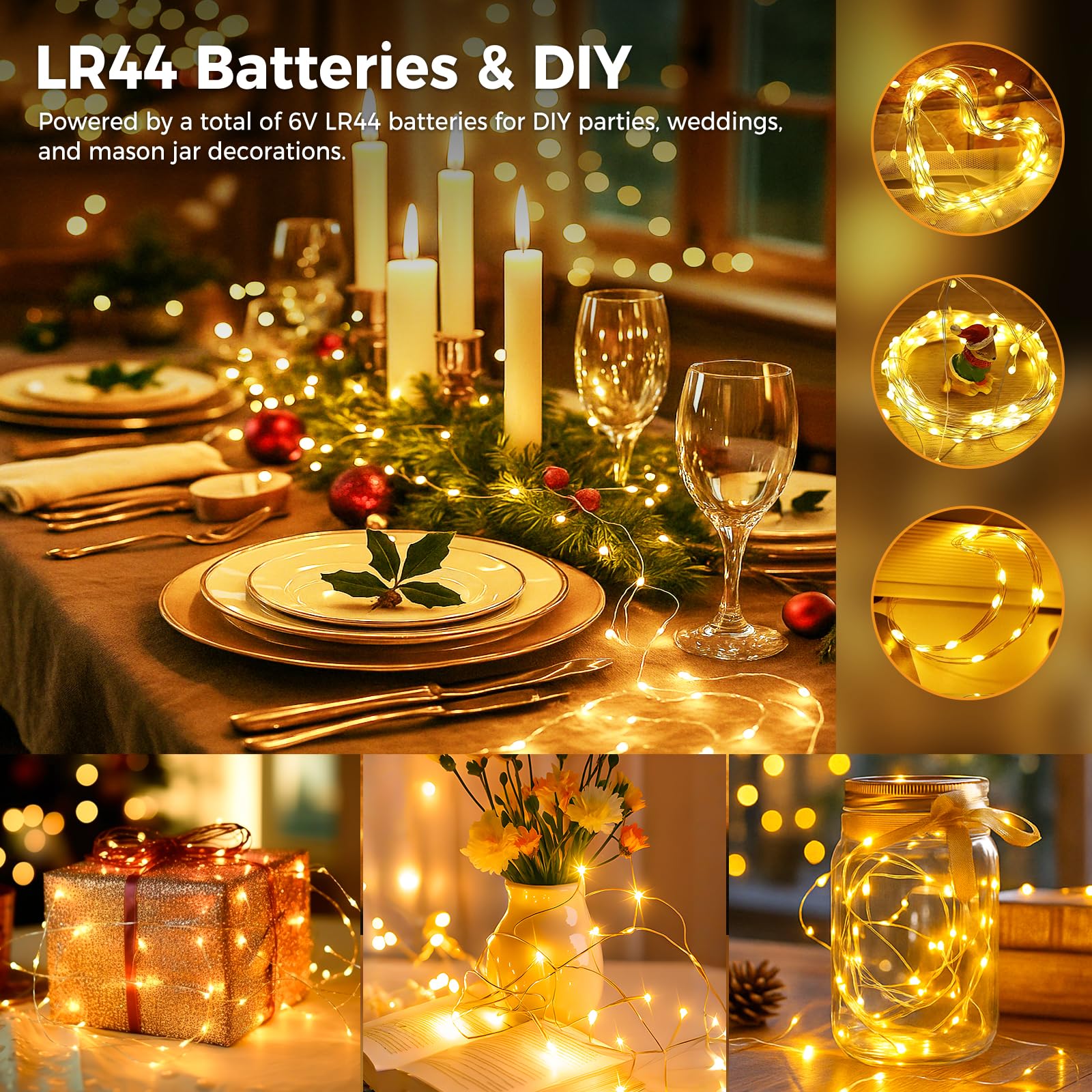 Litogo Paquete de 50 luces de hadas que funcionan con pilas, con temporizador, 20 LED, 3 modos de luz parpadeante, alambre plateado impermeable de 7 pies, mini tira de luces a granel, decoración para