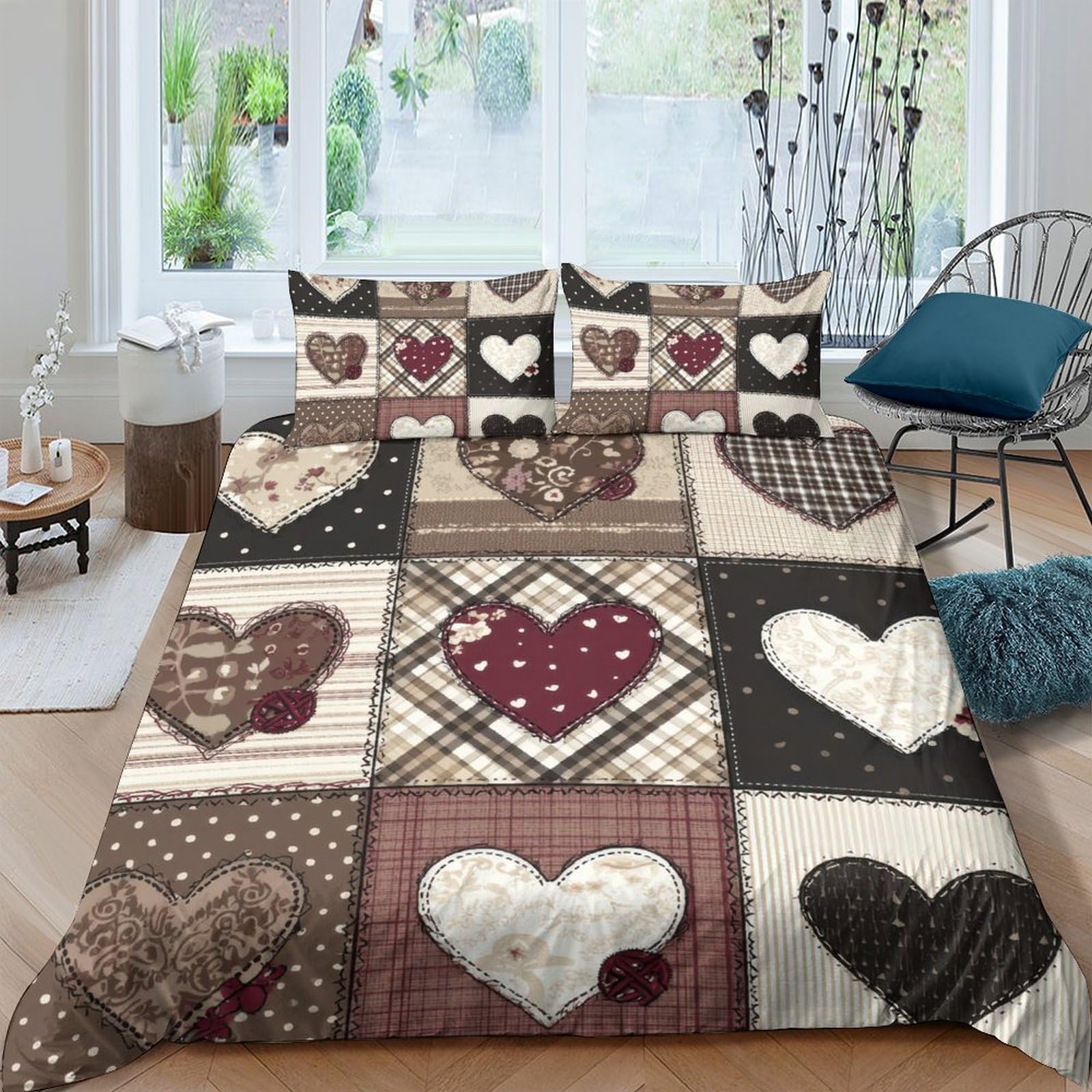 Ctjqhvkz Style-5 3D Printed Patchwork Heart Fitted Sheet Microfiber Non-Slip Bed Cover For Bedroom Guest Room Machine Washable Decor Single（135X200cm）