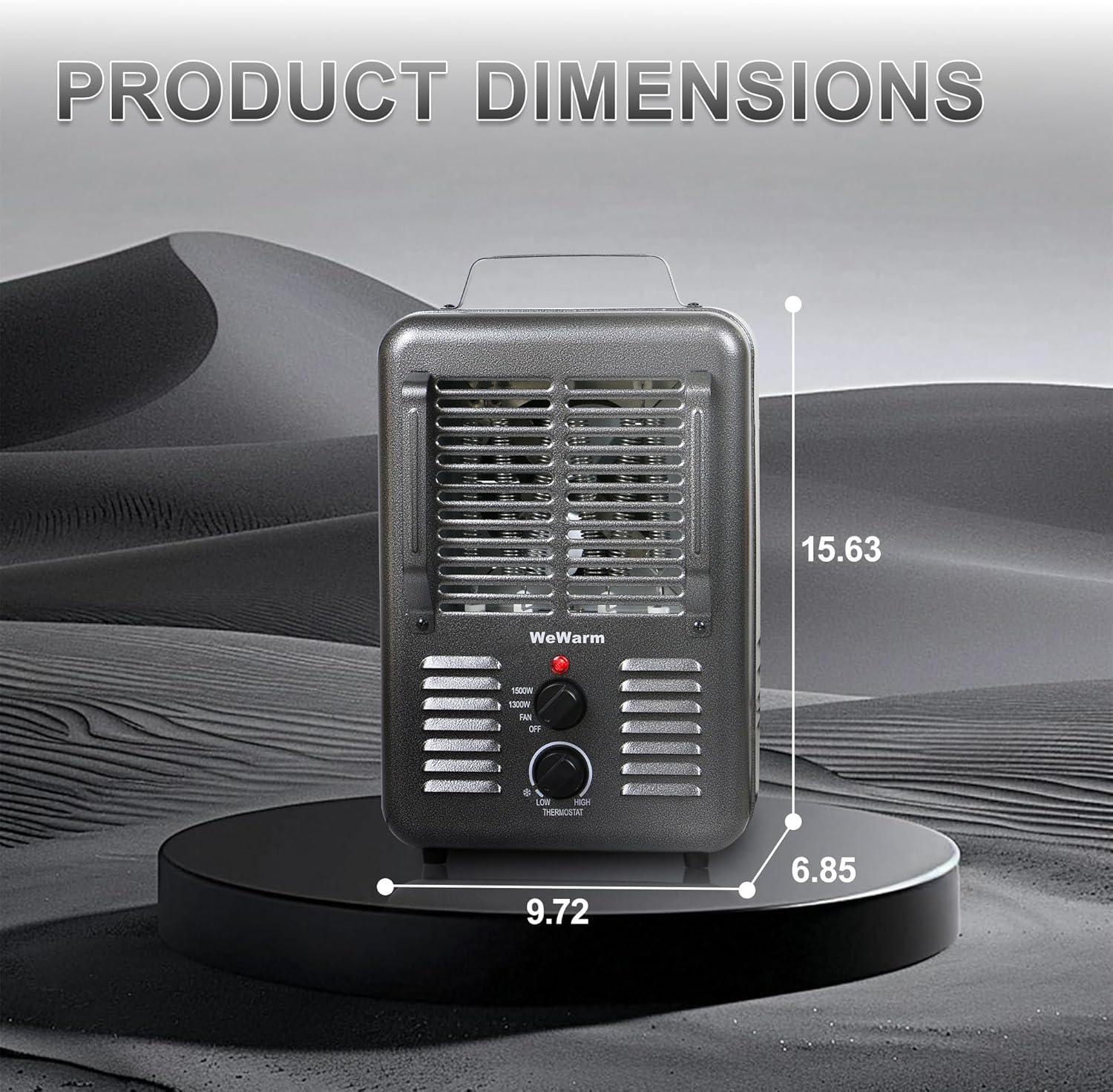 Milkhouse Space Heater 1300W/1500W Electric Heater with Overheat and Tip-Over Safety Shutoff Thermostat Manual Control for Home Workplace Gray