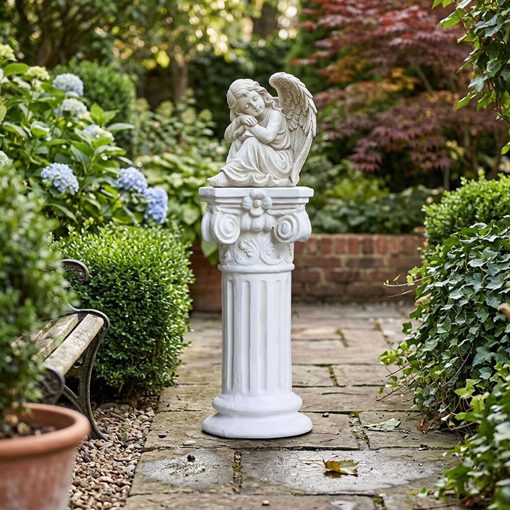 Pedestal de Columna Romana Elegante Base de Resina Blanca para estatuas de jardín y decoración del hogar Soporte para Escultura de 40 cm de Altura.