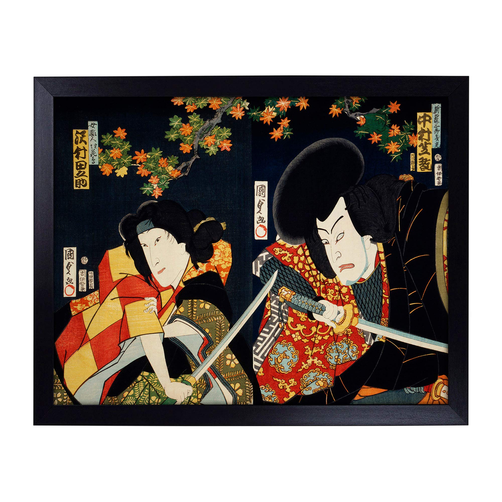 Lap Tray with Cushion | Two Actors with Samurai Swords by Toyohara Kunichika | Padded Bean Bag Cushion | For Eating, Working, Crafting, Laptop | Portable Table Desk