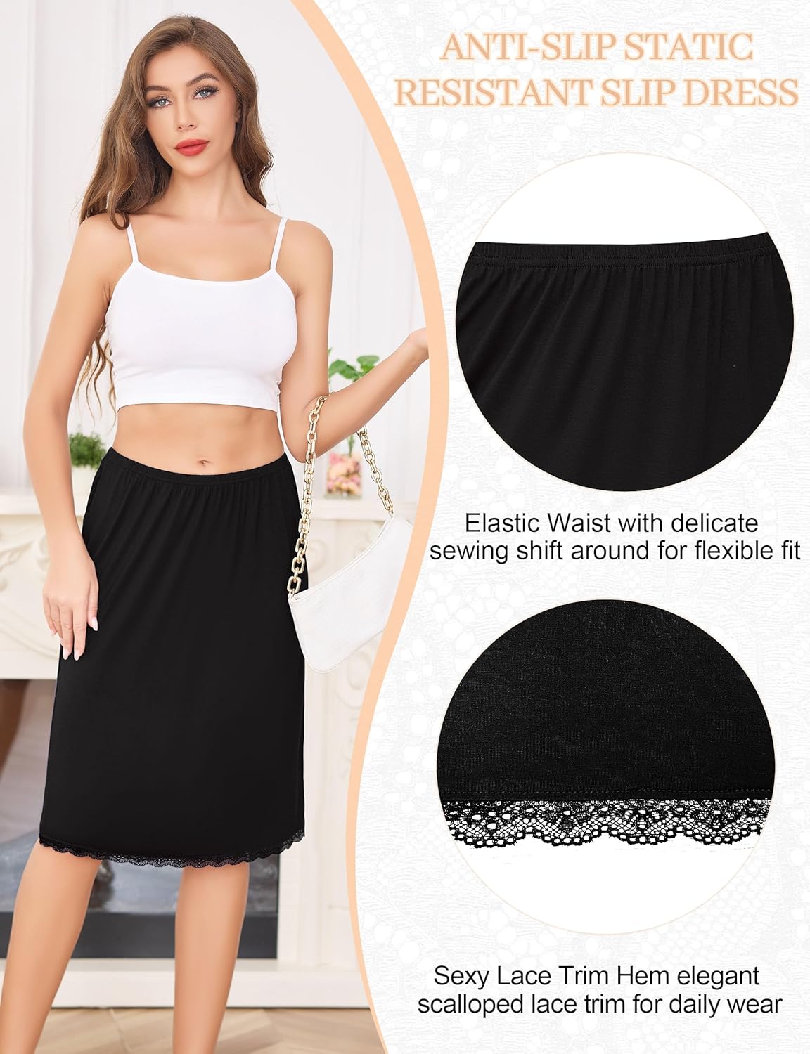 Lovasy Half Slip for Women Under Dress Lace Slip Skirt Anti-Cling Knee Length Underskirt S-3XL - Image 4