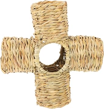 Hamster Hideout Tunnel and Bunny Grass Tunnel with Four-Way Openings, Natural Straw Material Small Animal Sleeping and Hiding Tube for Guinea Pigs, Chinchillas, and Rabbits