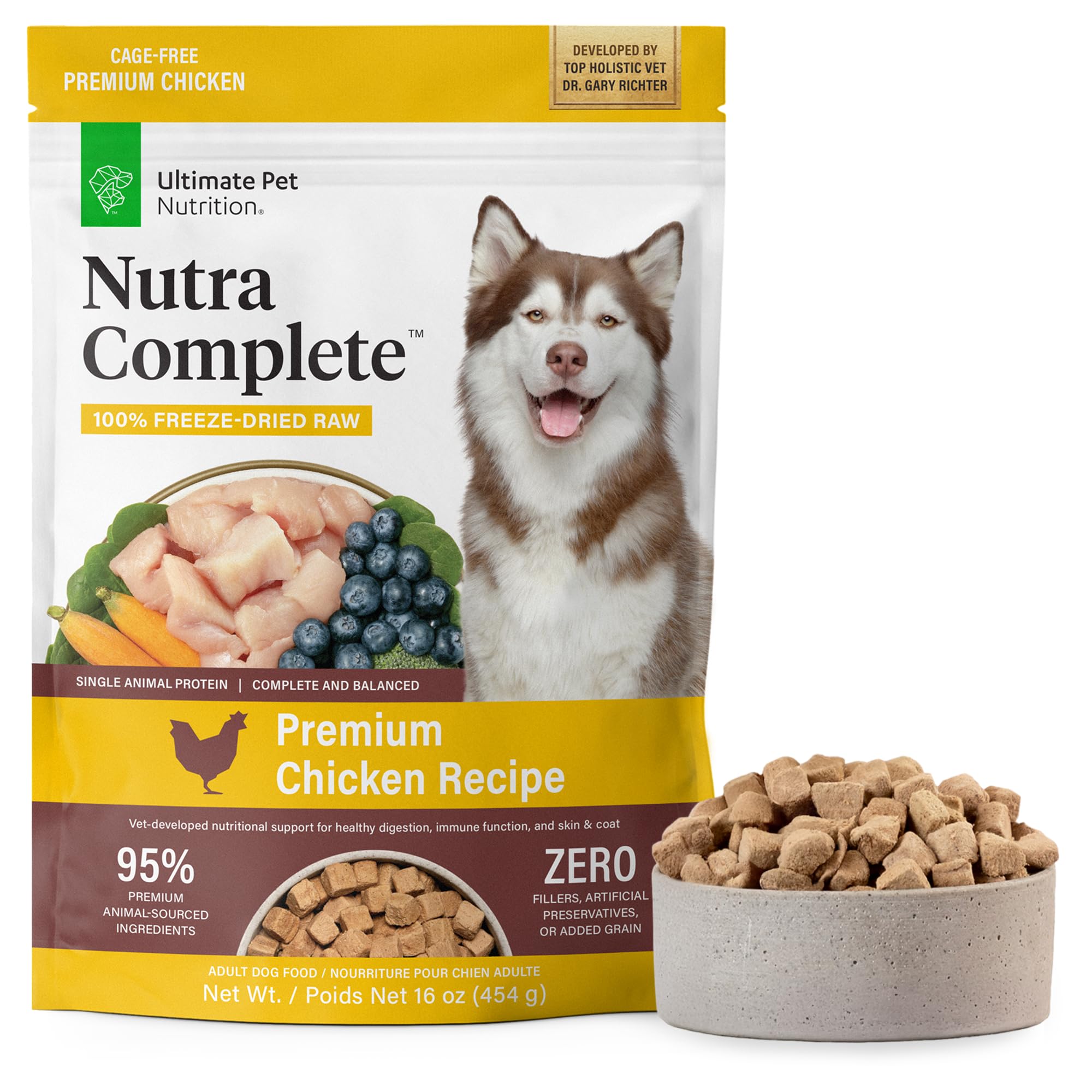 Nutra Complete Raw Freeze-Dried Dog Food, Veterinary Formulated with Antioxidants, Prebiotics & Amino Acids (1 Pound, Chicken)