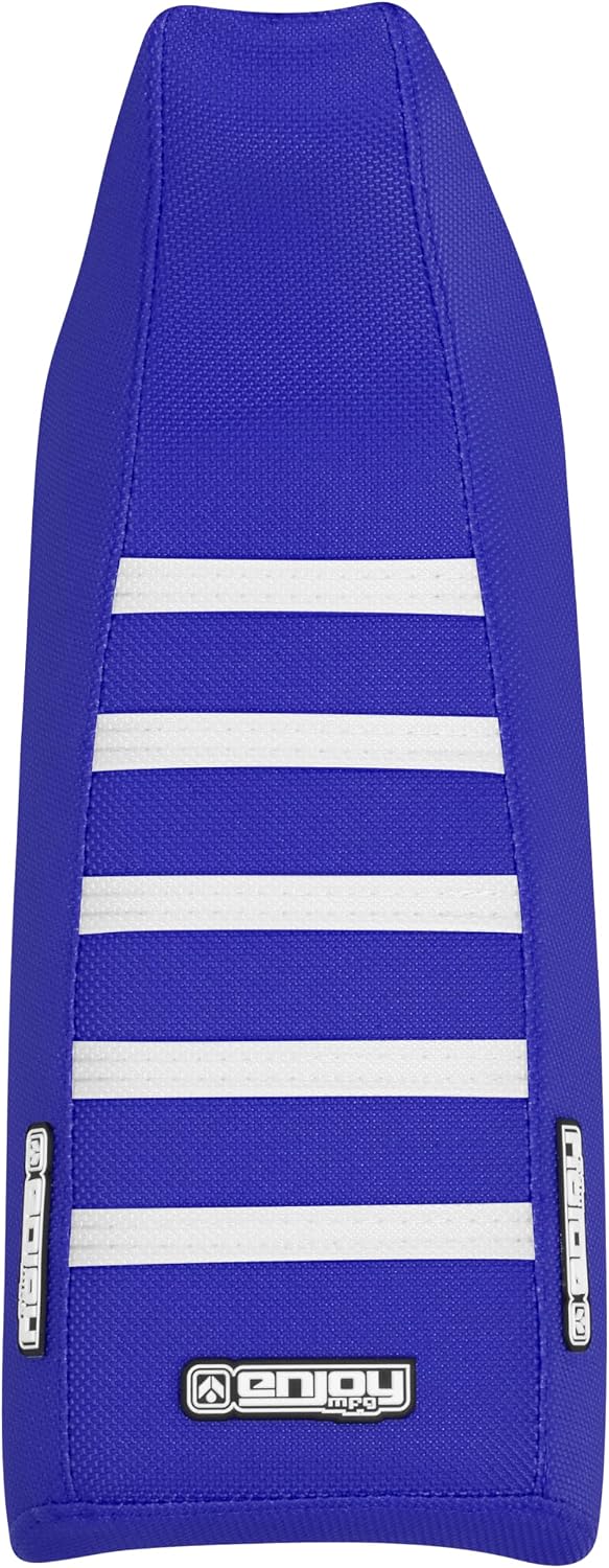 Enjoy Mfg Seat Cover - Compatible with Yamaha 1983-2010 PW80 / PW 80 - All Blue/White Ribs #180