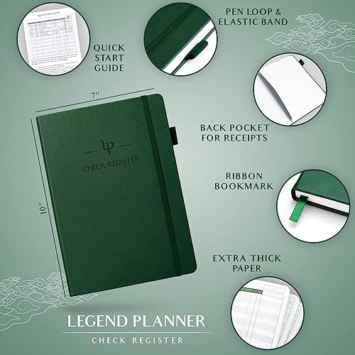 Miniatura 2 de Legend Planner Libro de registro de cheques - Libro contable para pequeñas empresas y uso personal - Registro de chequera para rastrear