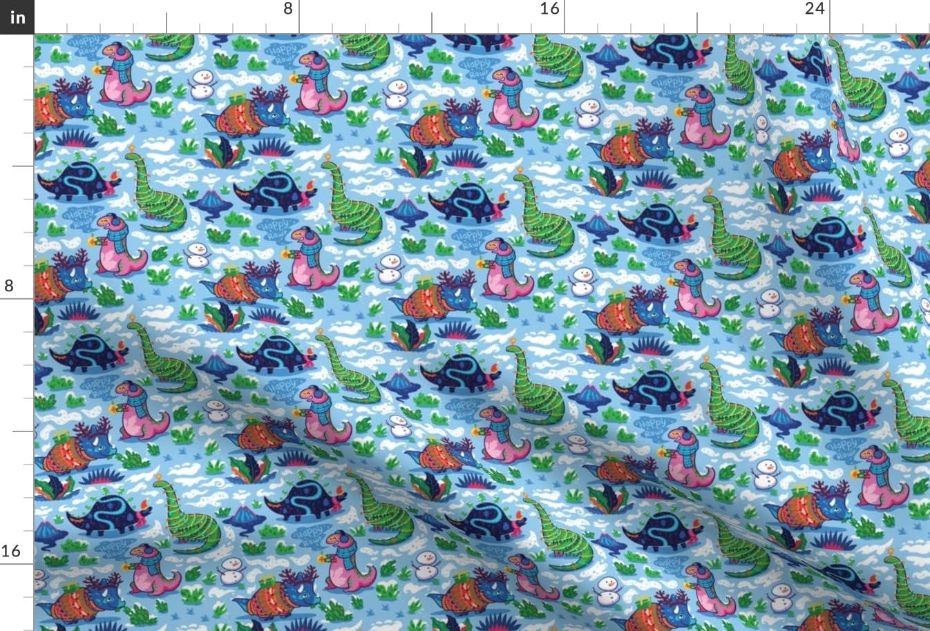 Spoonflower Fabric - Christmas Dinos Snow Winter Illustration Dinosaurs Kids Prehistoric Printed on Minky Fabric by The Yard - Sewing Baby Blankets Quilt Backing Plush
