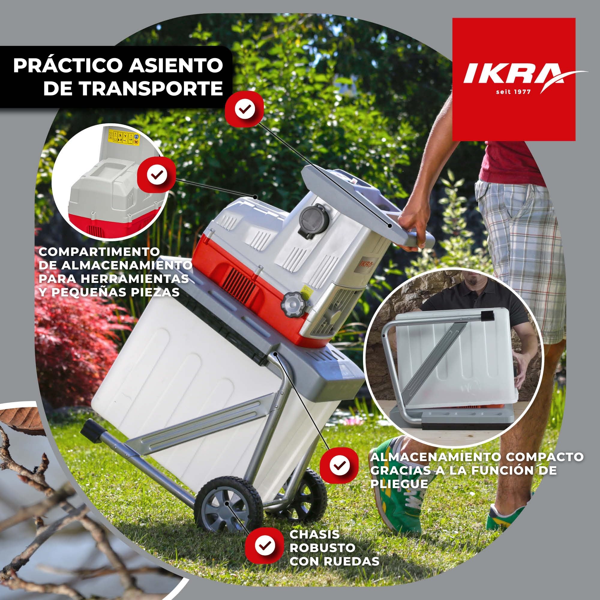 IKRA trituradora eléctrica ILH 3200 A: silenciosa, robusta, bajo mantenimiento, potente 3200 W, grosor de ramas hasta 44 mm