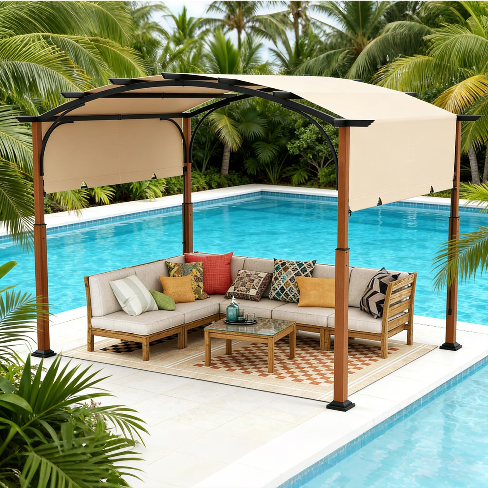 RELAX4LIFE Pergola de Jardin 3,6x3 m avec Auvent Rétractable