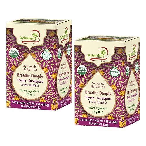 Adanim Bio Té orgánico de tomillo eucalipto gordolobo Hojas de tomillo sin cafeína Té de hierbas Té de hoja de tomillo Natural Kosher 40 bolsas de té