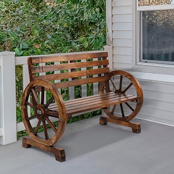 41in Outdoor Wooden Garden Bench,2-Person Patio Wooden Bench,All-Weather Wood Yard Benches,Outside Loveseat Park Bench,with Slatted Seat and Backrest,for Patio, Lawn, Poolside, Entryway Brown