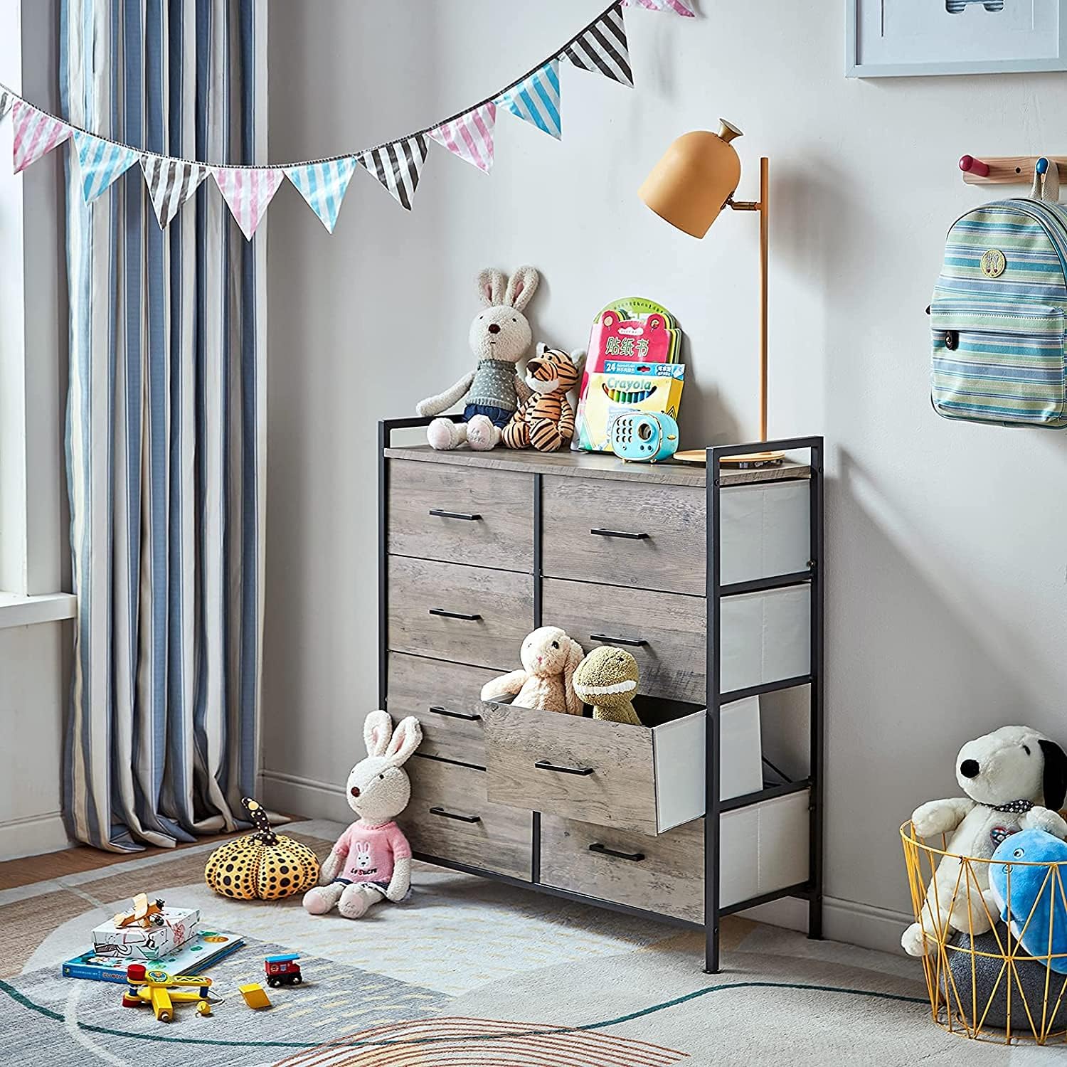 8 Drawer Dresser Wide Chest of Drawers Nightstand with Wood Top Rustic Storage Tower Storage Dresser Closet for Living Room, Bedroom, Hallway, Nursery, Kid : Everything Else