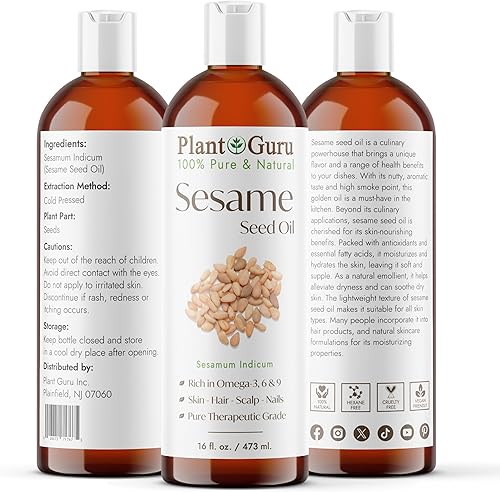 Miniatura 2 de Aceite de semilla de sésamo 16 fl. oz. - Prensado en frío, 100% puro y natural portador para piel, cara, cuerpo, cabello y cocina. Ideal para cremas