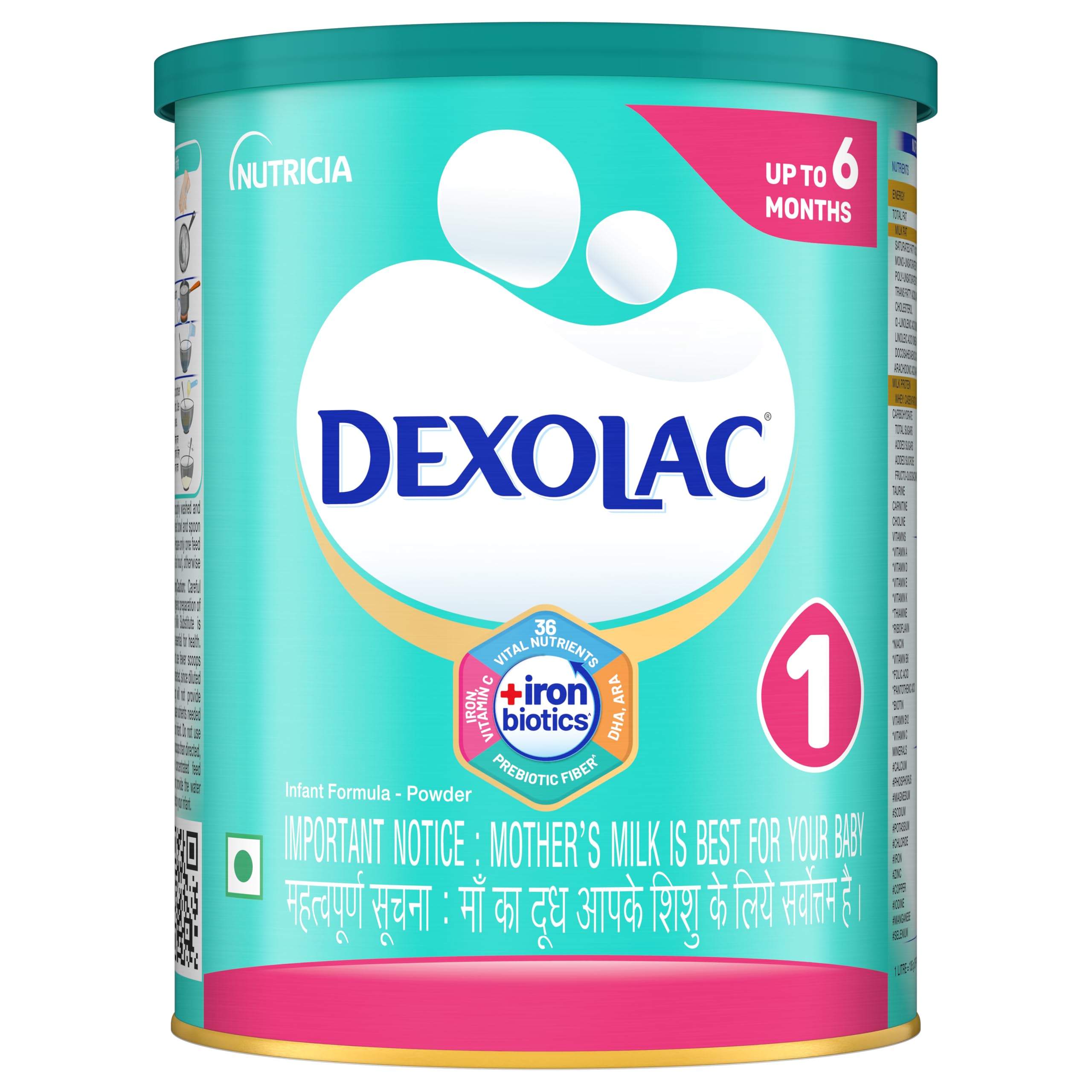 Dexolac Stage 1 Infant Milk Formula Babies - (0-6 months) - with Iron Biotics, DHA & other Vital nutrients - 400 g - Tin Pack-picture-18